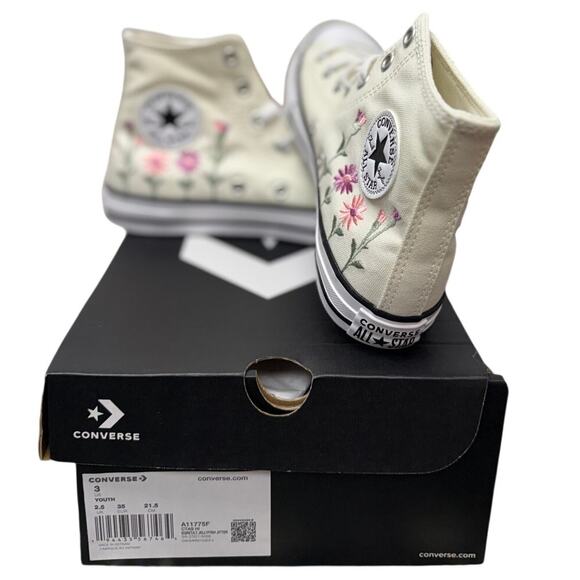 Converse Chuck Taylor All Star Hi Kids Youth 3 Cream Floral High-Top Sneakers - Picture 6 of 7